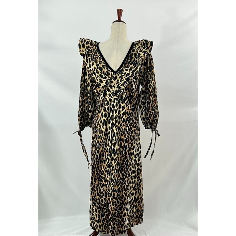 DAMSON MADDER Sz 12 UK 8 US Leopard Print Barbs Ruffle Midi Dress - Picture 4 of 12